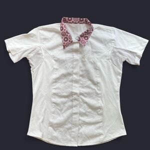 Kelsey Youth Girls Size 10 Equestrian Couture Show Shirt White Pink Short Sleeve
